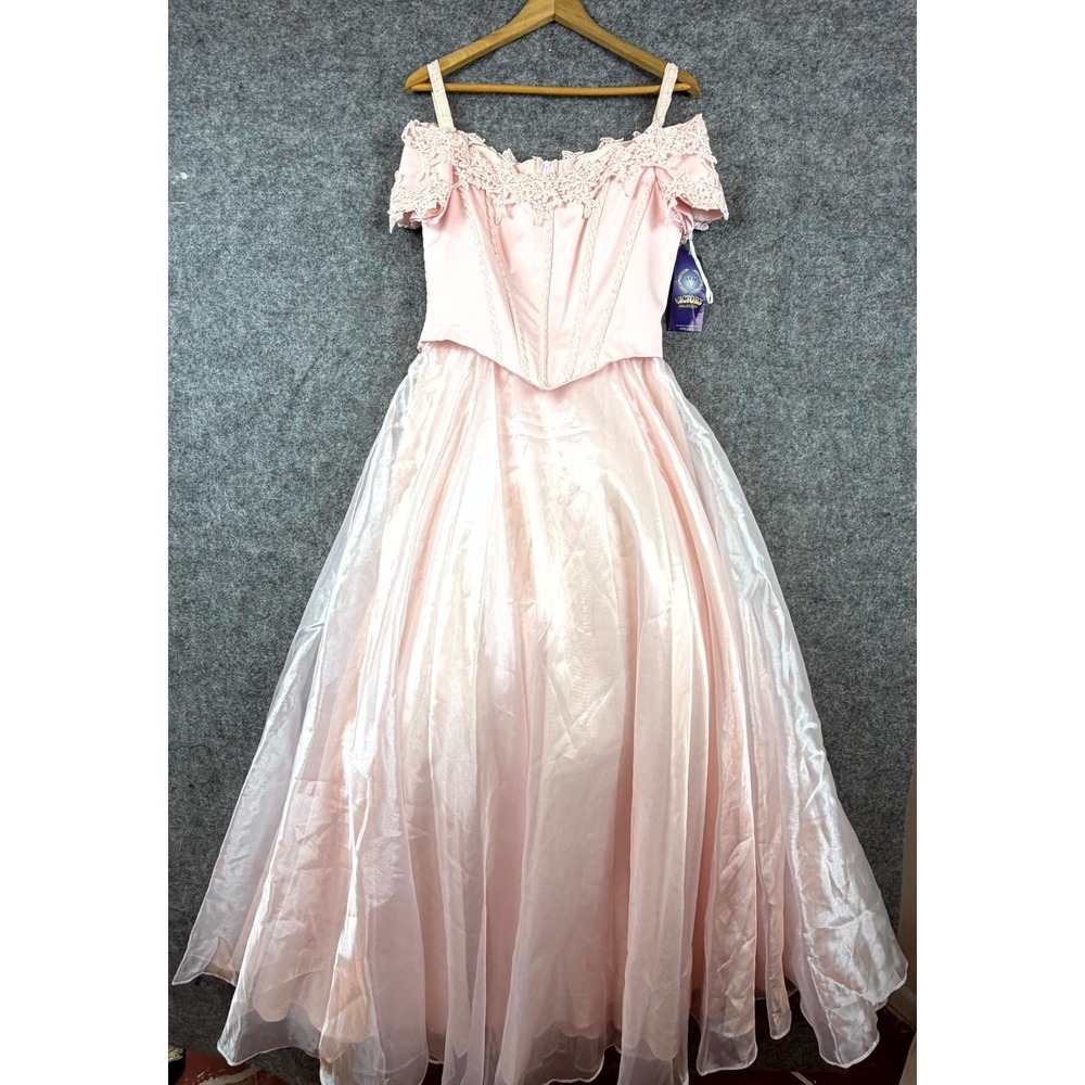 Vintage‎ Victory Collection Gown Prom Dress Womens Medium Pink Lace Off Shoulder